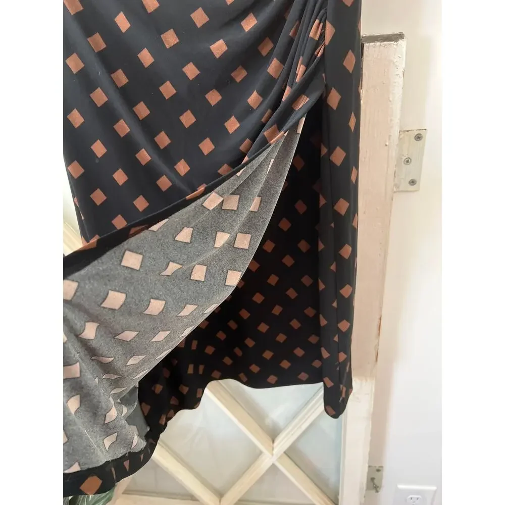 Black and tan polka-dot Lauren Ralph Lauren faux-wrap dress size 4 - Picture 3 of 3